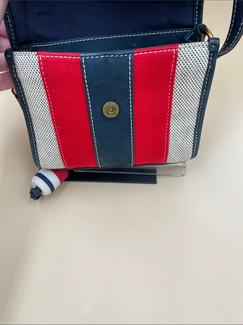 Nautical or Patriotic this fun size red white Navy Stripe Crossbody Shoulder Bag - Picture 2 of 5
